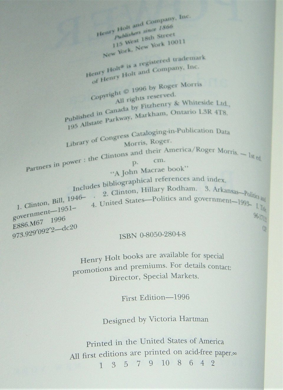 First Edition Book, Partners in Power -The Clintons and Their America