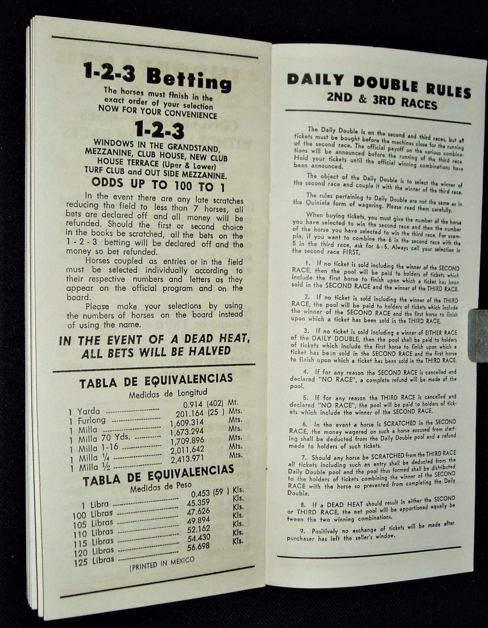 Vintage Caliente Horse Racing Program, 1958