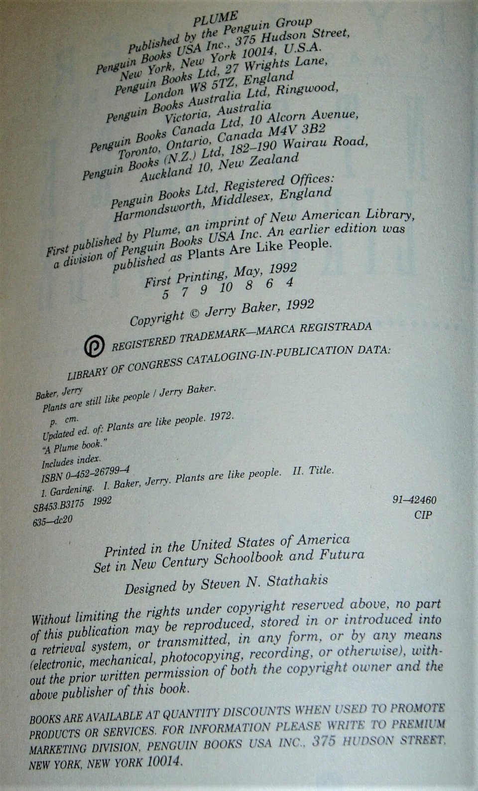 First Edition,  Jerry Baker - Plants Are Still Like People