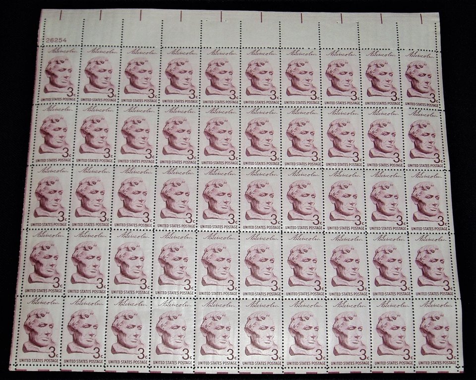 Mint 3c Stamp Sheet, Abraham Lincoln , Scott Catalog #1114x 50 Stamps