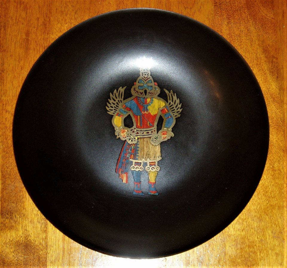 Couroc Hummingbird Kachina Bowl, Hand Inlay