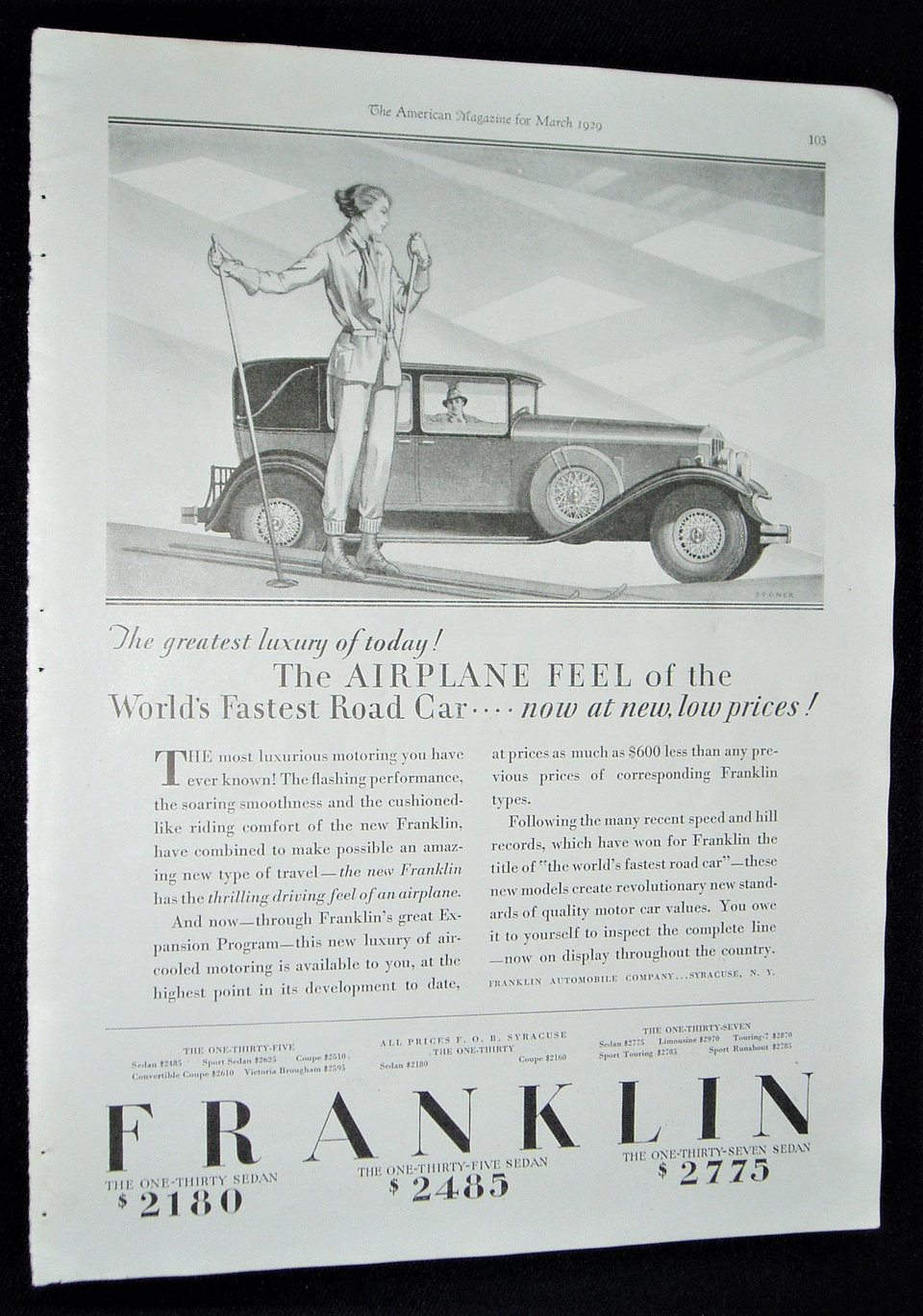 1929 Automobile Advertisement, Franklin, World's Fastest Road Car