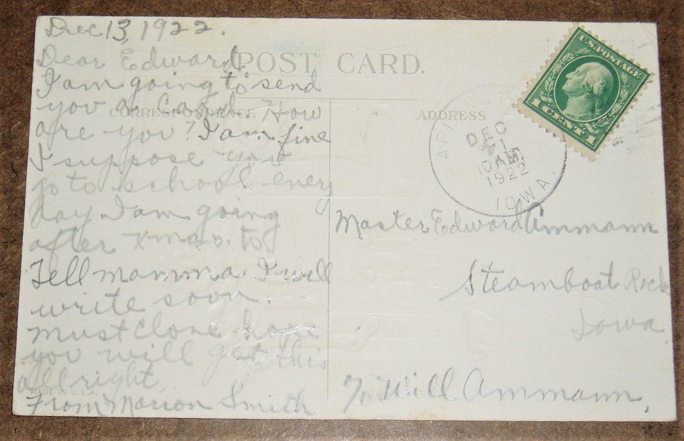 Antique Postcard, Santa Climbing in Window, Additional Cards Ship Free