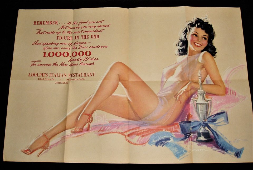 Adolph's Italian Restaurant Chicago, Pin Up Girls Foldout, 1944 Brown & Bigelow, Knute Munson