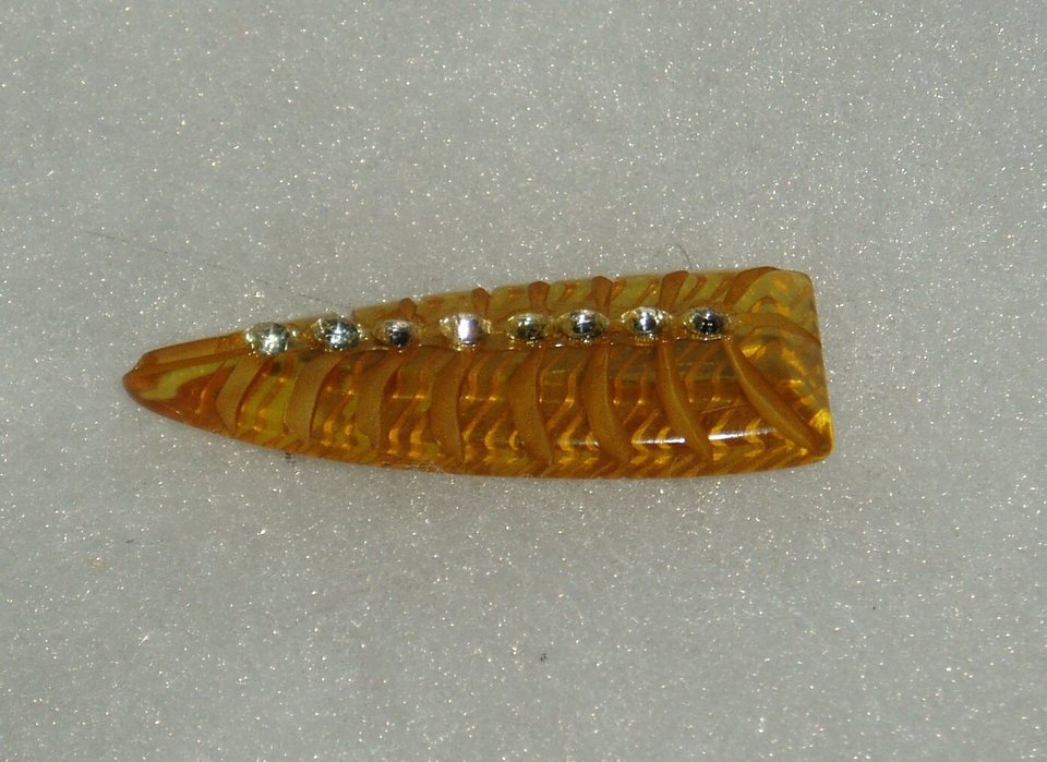 Bakelite Brooch Pin, Art Deco Vintage Carved Applejuice, Rhinestones