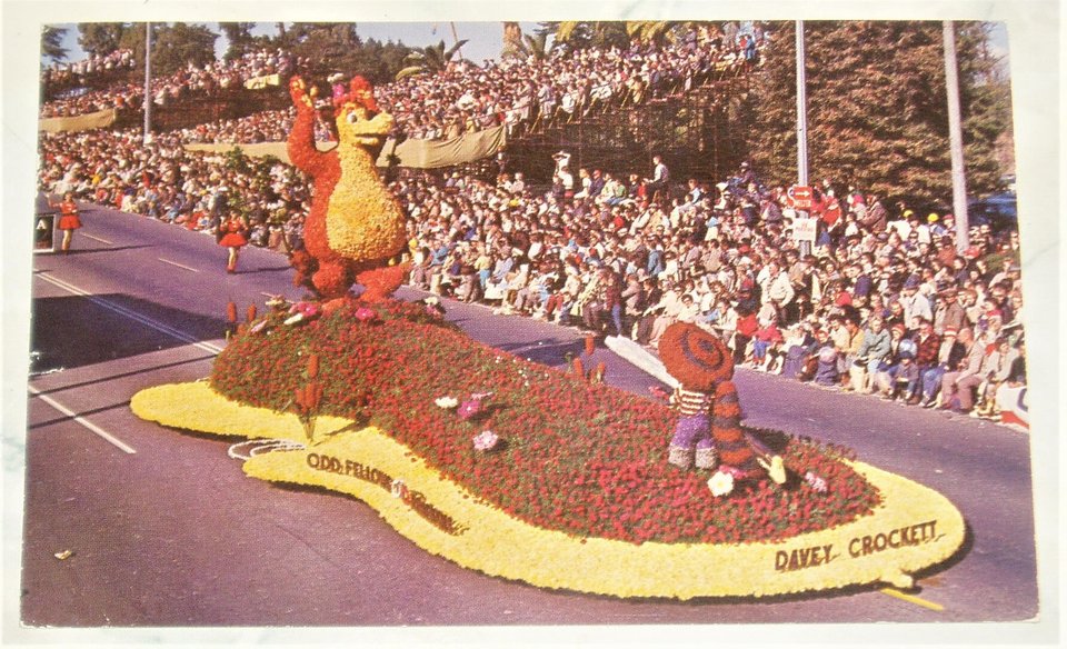 Postcard, Tournament of Roses Parade, 1960, Davy Crockett-Odd Fellows Float
