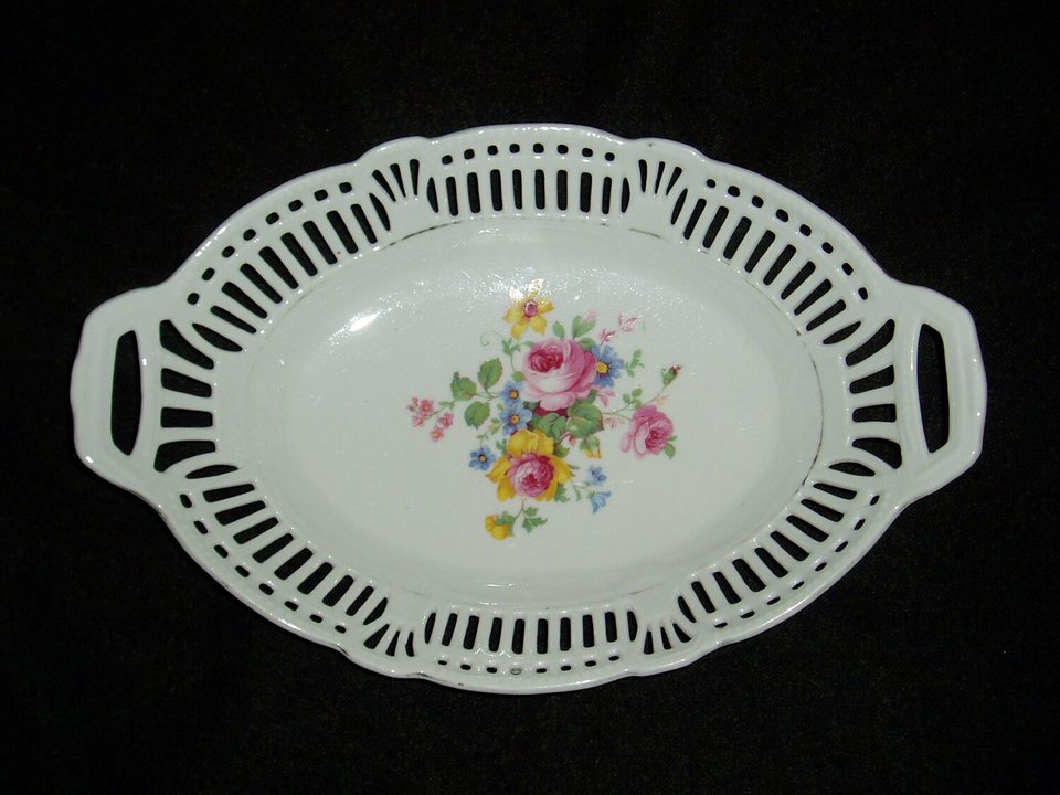 Vintage Pierced Serving Vegetable Bowl, Floral Design, 1920s