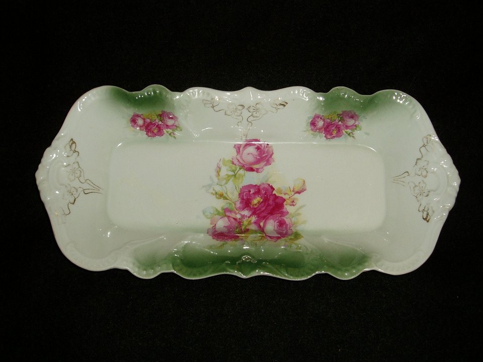 Vintage Celery Dish, Unmarked White, Floral Design, 1930s