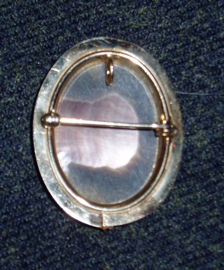 Vintage Pin Brooch Pendant, Abalone Shell Cameo