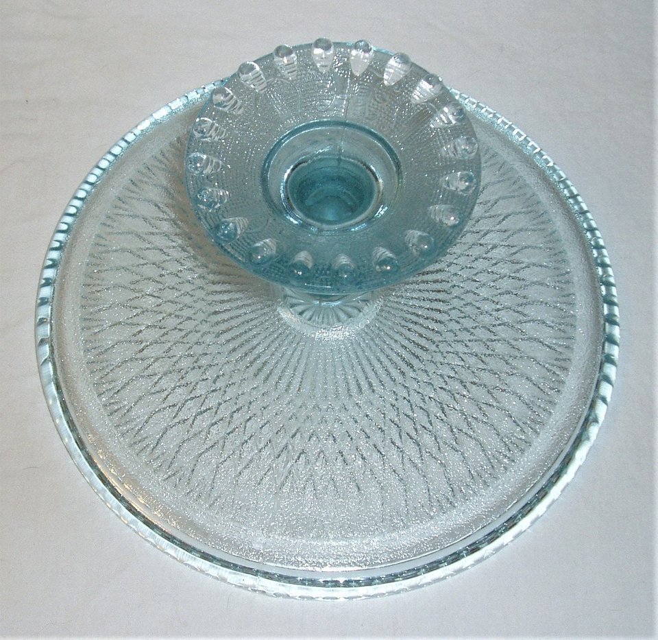 Jeannette Ice Blue Harp Cake Plate