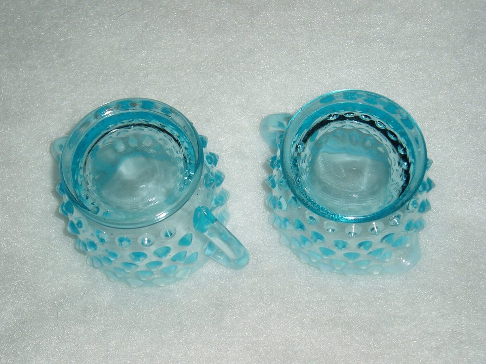 Vintage Fenton Cream and Sugar, Blue Opalescent