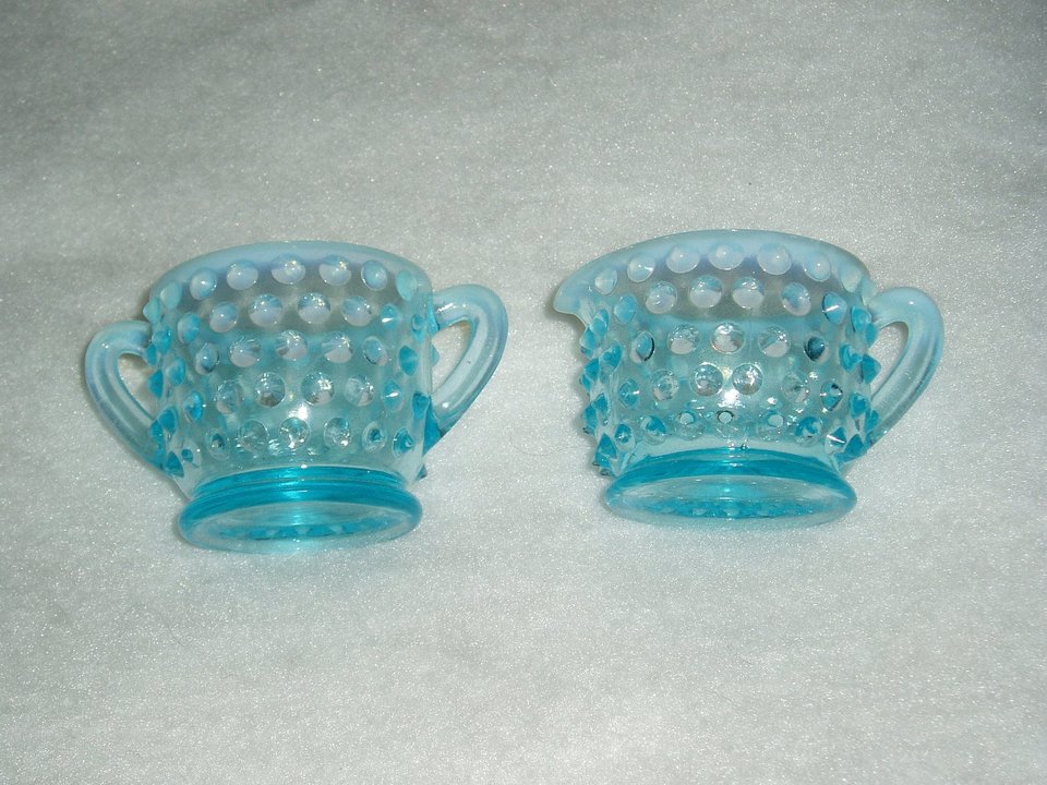 Vintage Fenton Cream and Sugar, Blue Opalescent