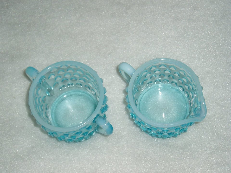 Vintage Fenton Cream and Sugar, Blue Opalescent