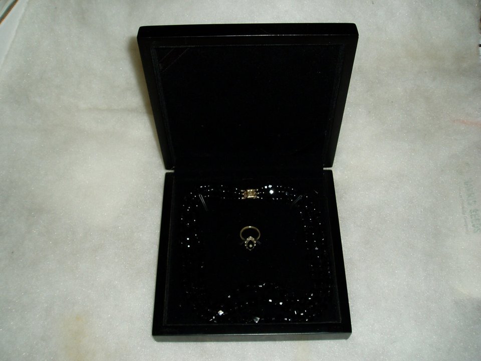 Vintage Faceted Black Glass 3-Strand Necklace and Ring Set