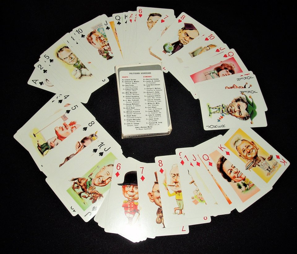 PolitiCards 1971, Humorous Playing Cards with Cartoon Political Figures