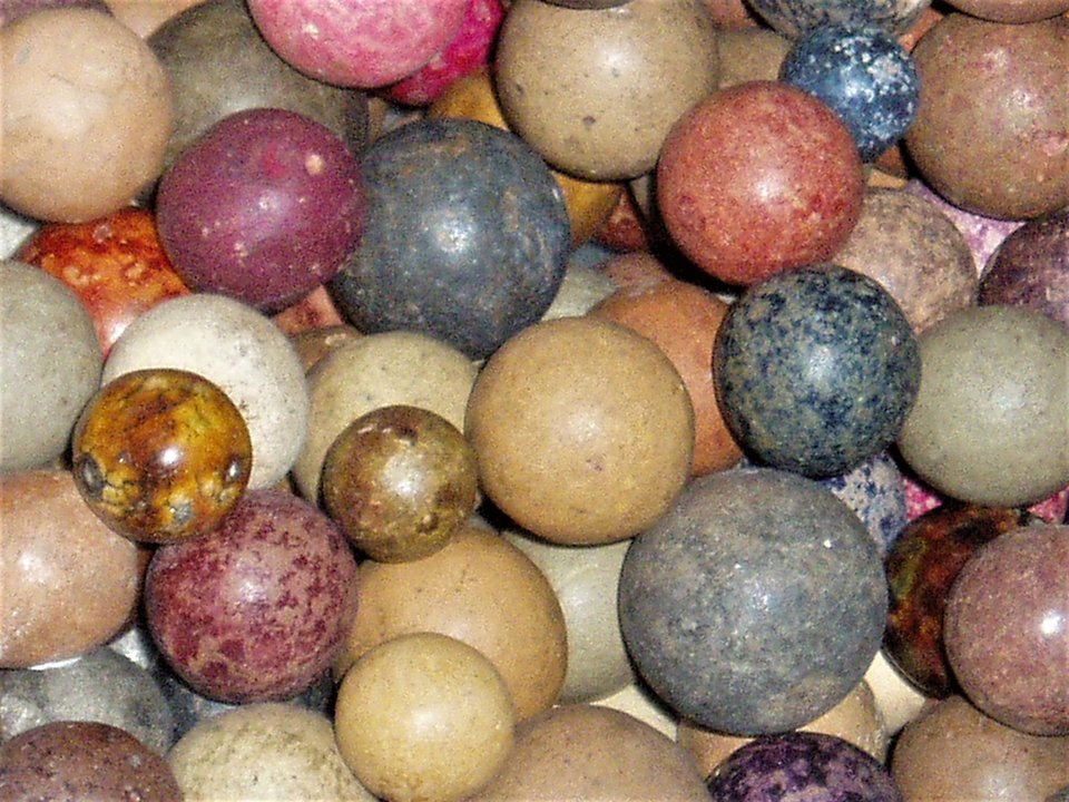 Antique Clay Marbles x 25, Natural, Dyed, Glazed