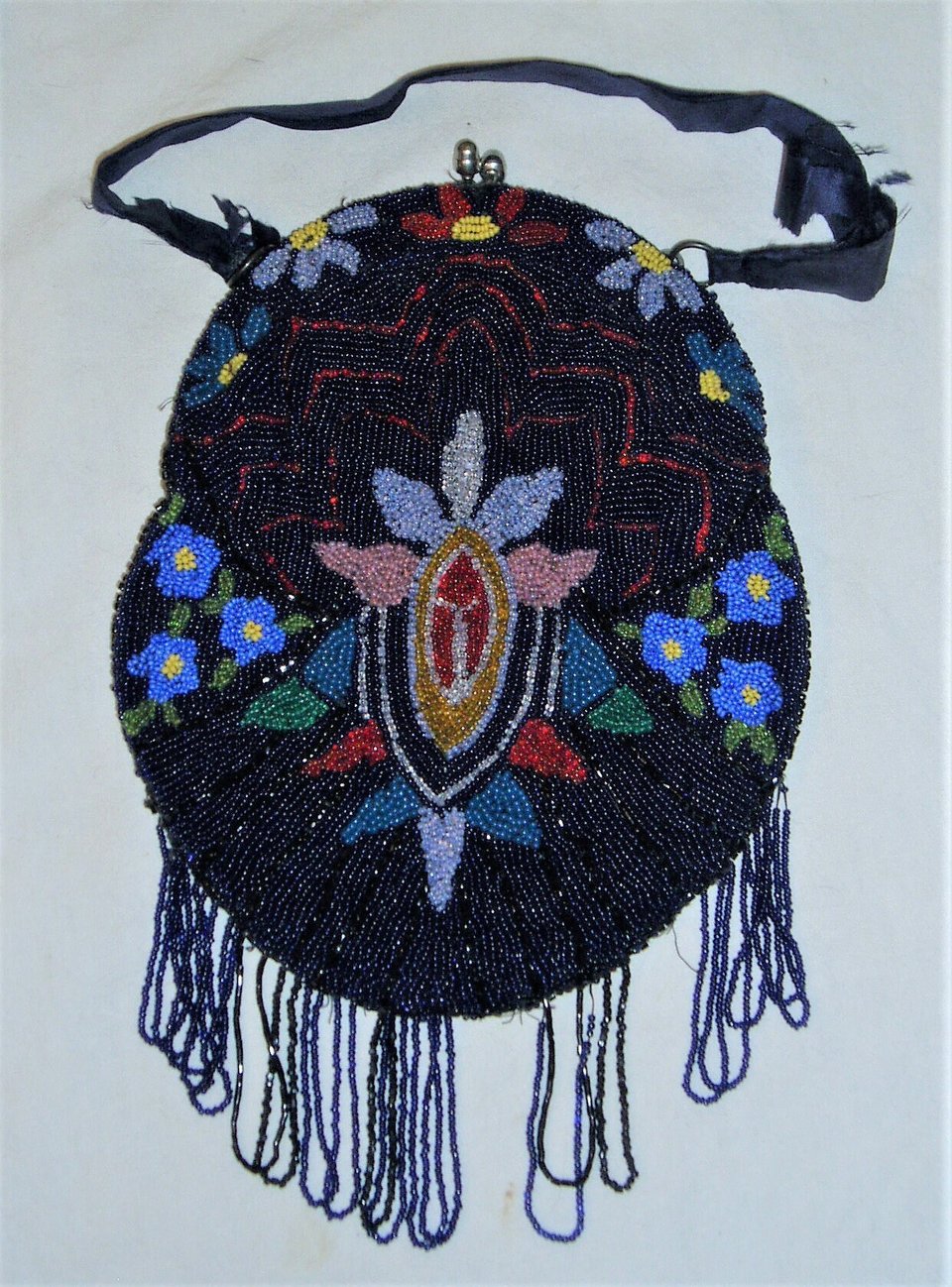 Microbead Purse with Flowers on Blue