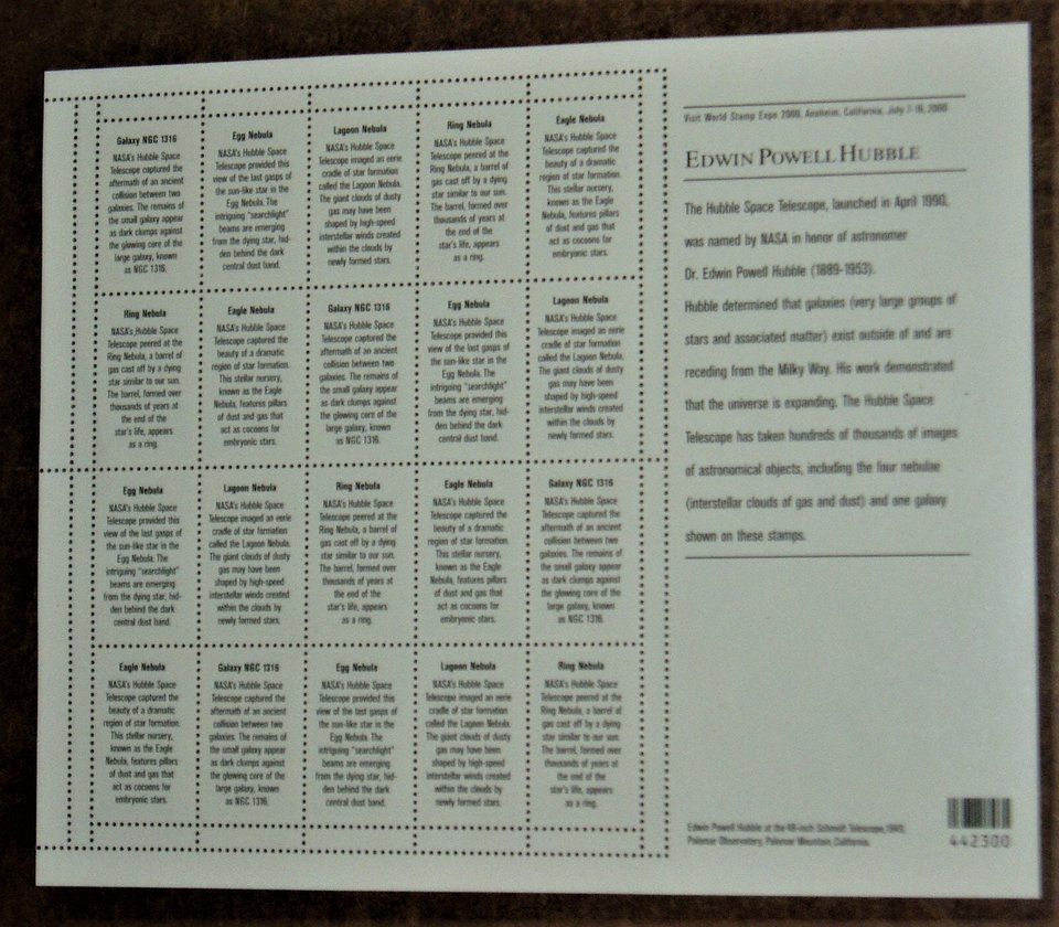 Mint 33c Stamp Sheet, Edwin Powell Hubble, Scott Catalog #3384-88
