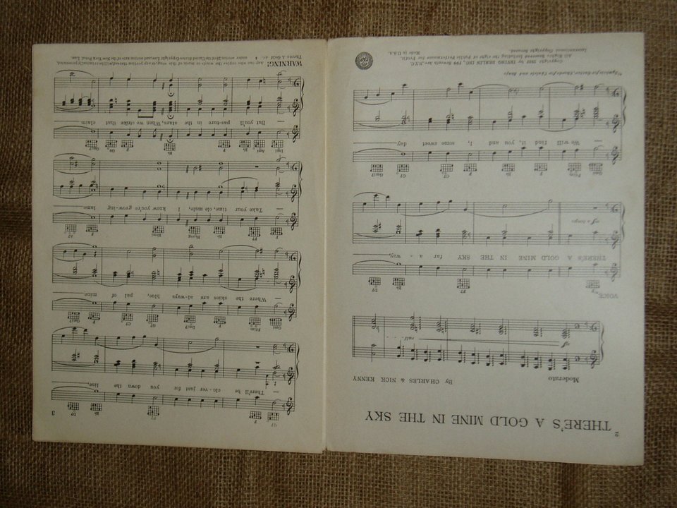 Sheet Music, Bing Crosby, Irving Berlin, Walt Disney, There's a Gold Mine in the Sky