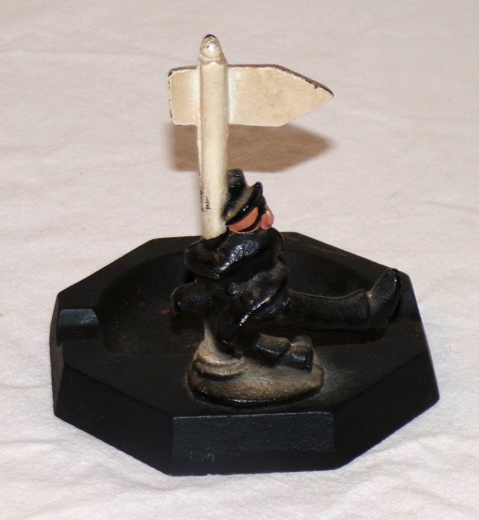 Vintage Ashtray, Drunk Leaning on Lamp Post, Cast Iron
