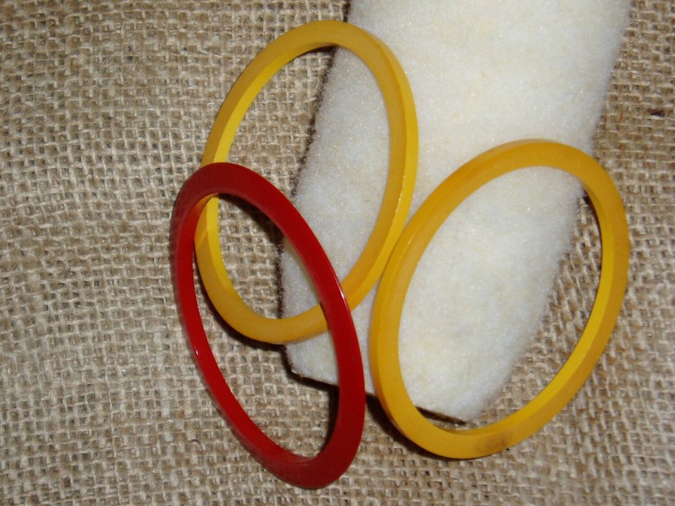 Three Bakelite Catalin Bangle Spacers X3, Red Yellow, Tested