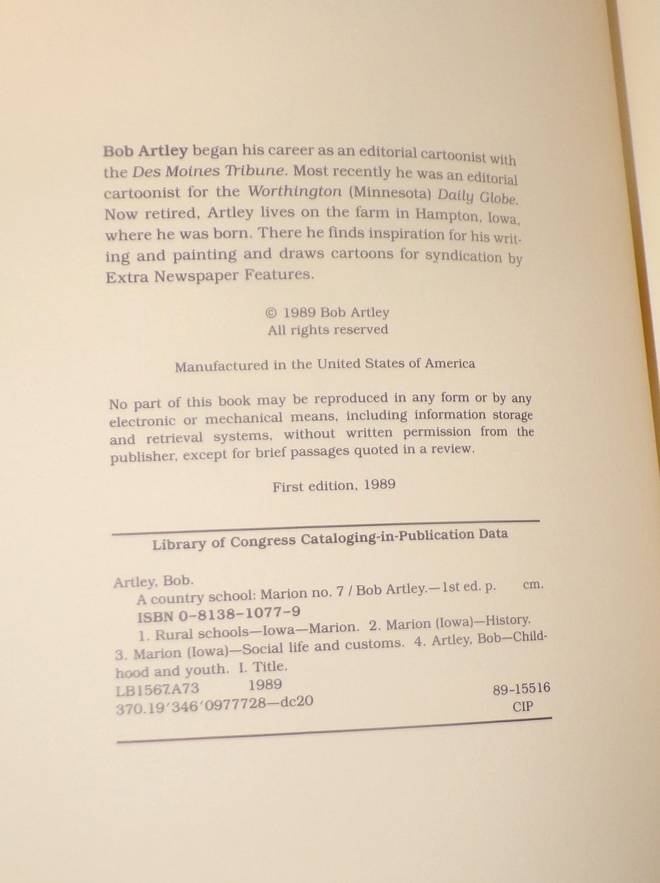 Vintage Book Bob Artley, A Country School First Edition Signed, Like New