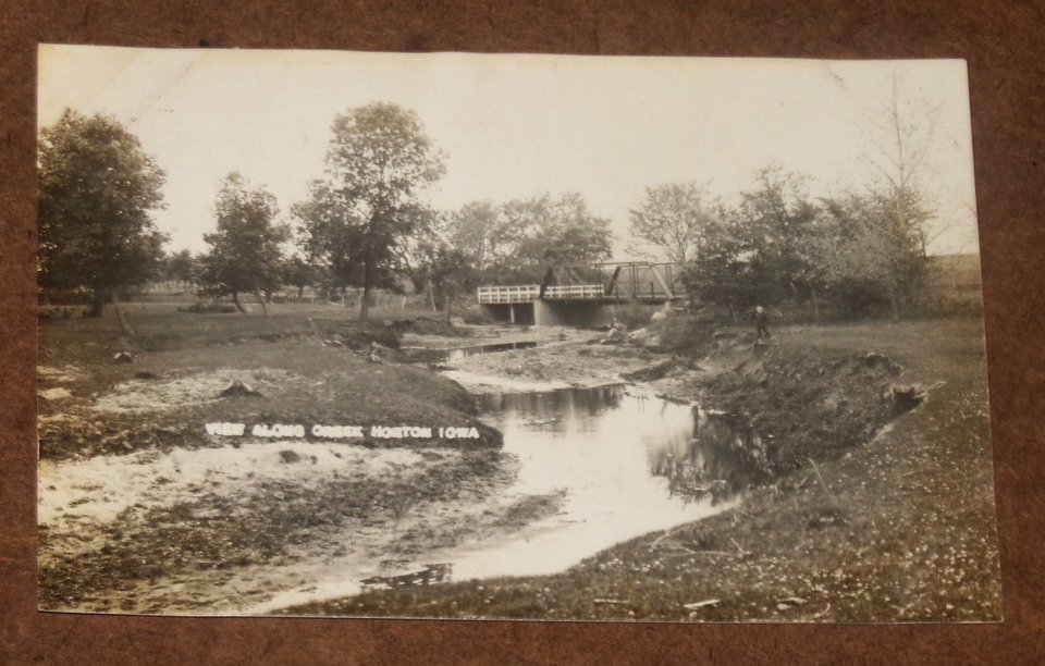 Real Photo Postcard, View Along Creek, Horton Iowa