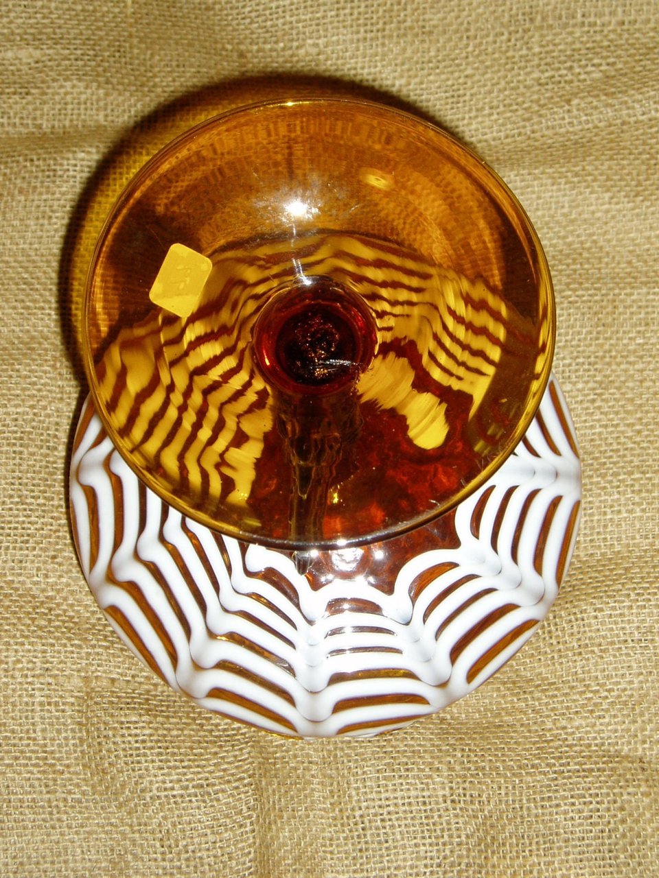 Nailsea Butterfly Compote, Amber Glass with White, Victorian
