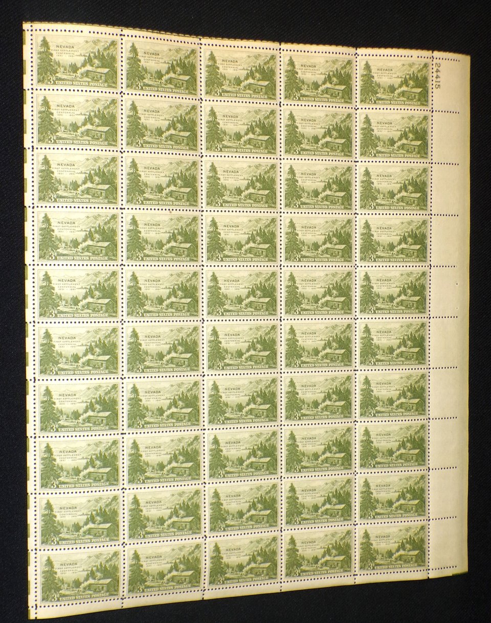 Mint 3c Stamp Sheet, Nevada Settlement, Scott Catalog #999 x 50 Stamps