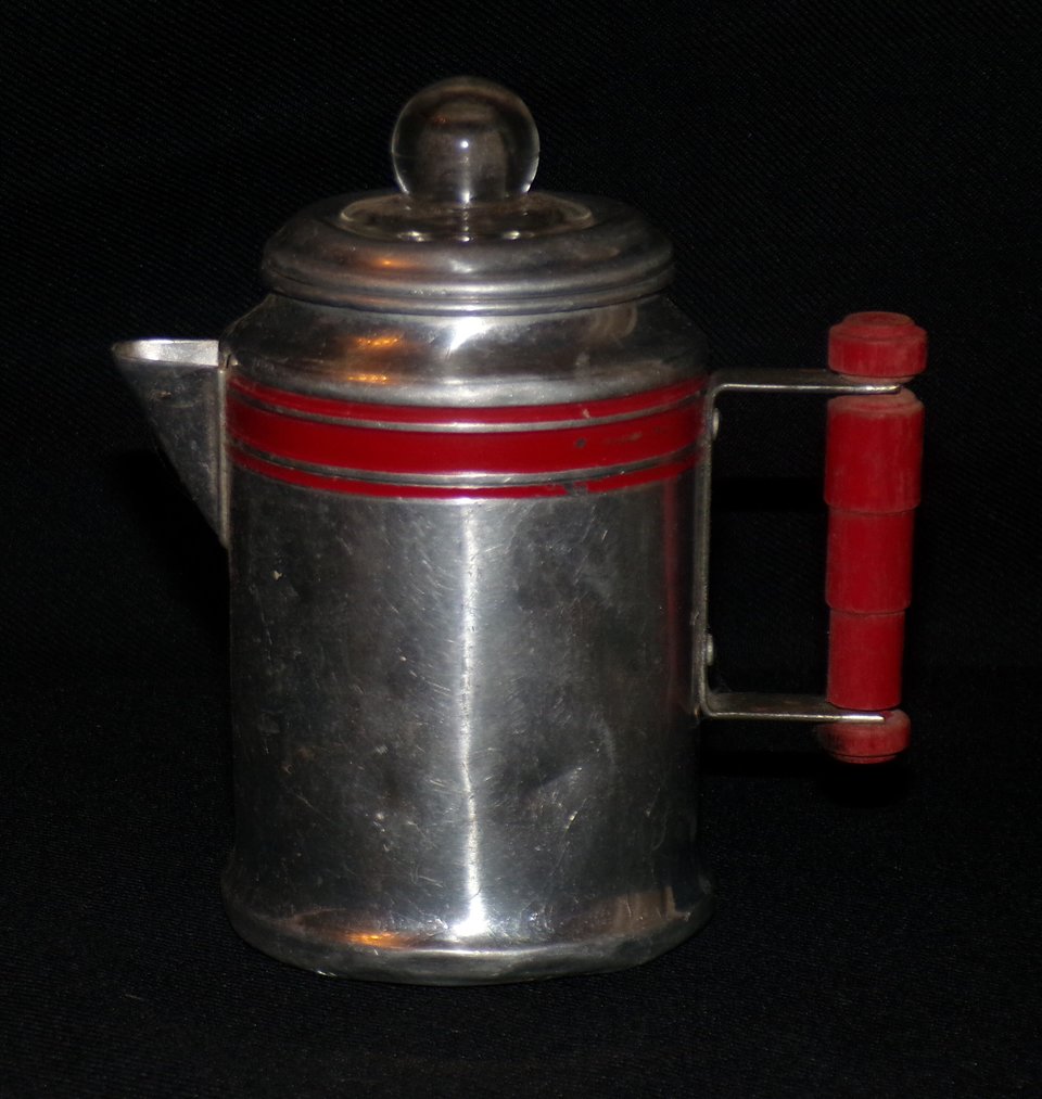 Miniature Coffee Pot, Aluminum, Red Detail
