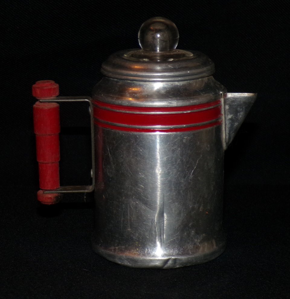 Miniature Coffee Pot, Aluminum, Red Detail