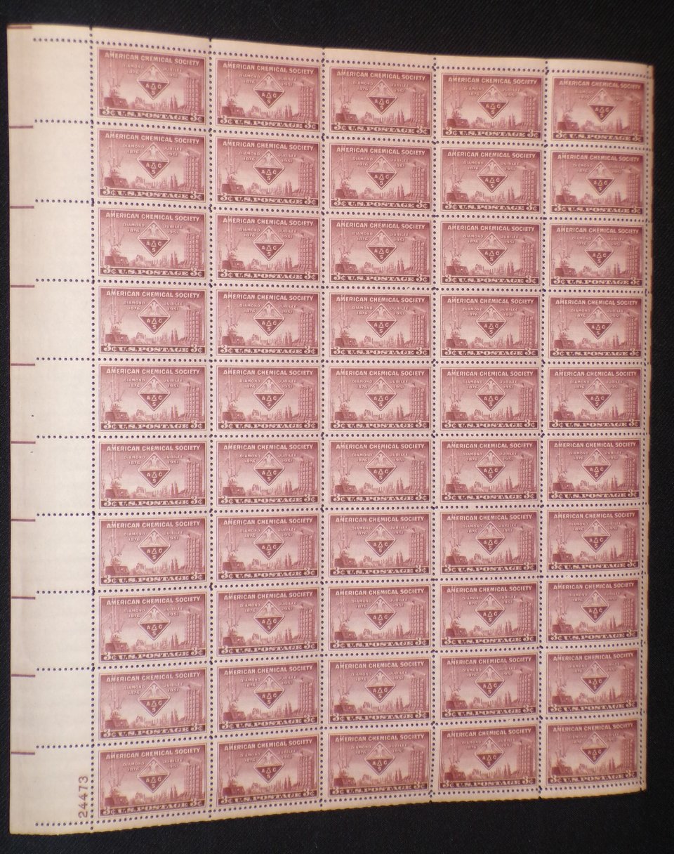 Mint 3c Stamp Sheet, American Chemical Society, Scott Catalog #1002 x 50 Stamps, Additional Stamps Ship Free