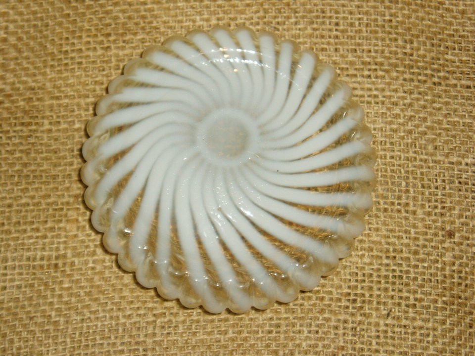 Berry Bowl, White Striped Opalescent, Victorian Pattern Glass