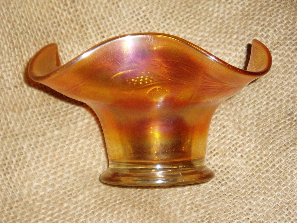 Carnival Glass, Fenton Blackberry Spray, Hat Shape, Marigold