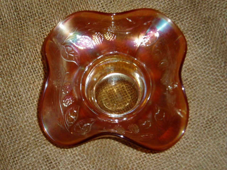 Carnival Glass, Fenton Blackberry Spray, Hat Shape, Marigold