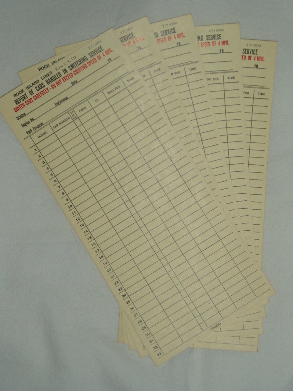 Vintage Railroad Paper, Rock Island Lines, Cars Handled Cards x 5