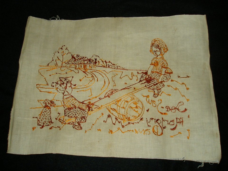 Tinted Embroidery Nursery Rhyme,  See-Saw Marjory Daw, Pillow Top / Frame
