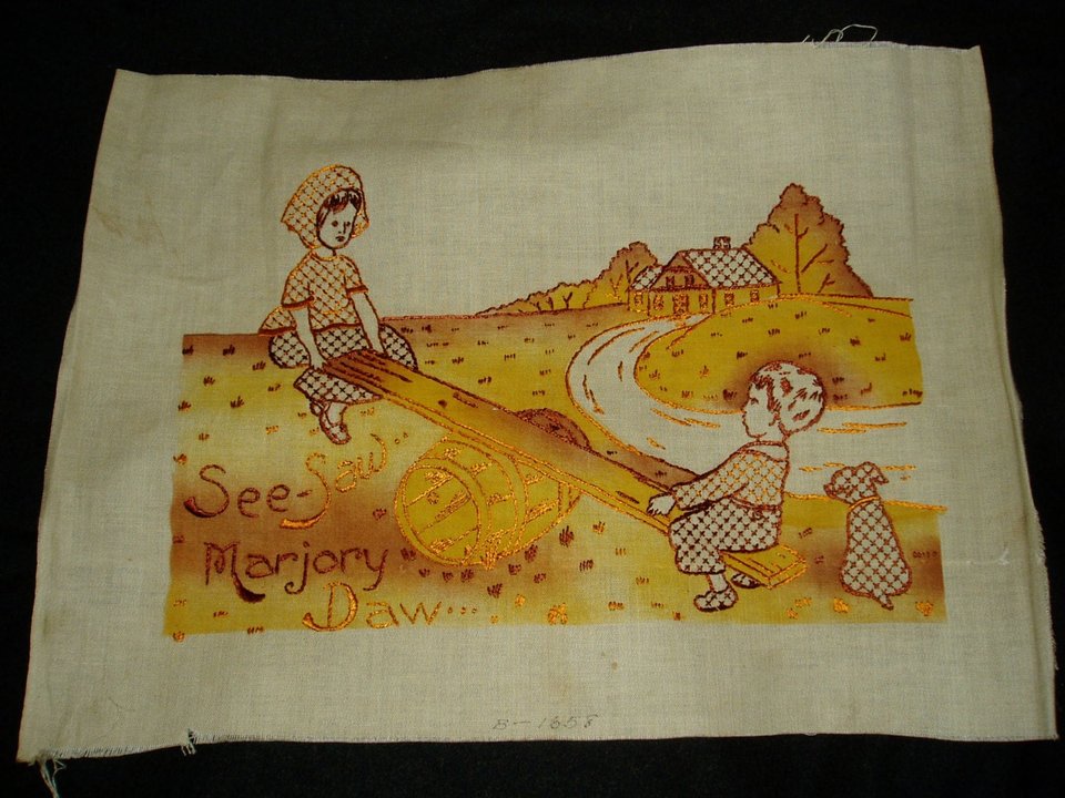 Tinted Embroidery Nursery Rhyme,  See-Saw Marjory Daw, Pillow Top / Frame