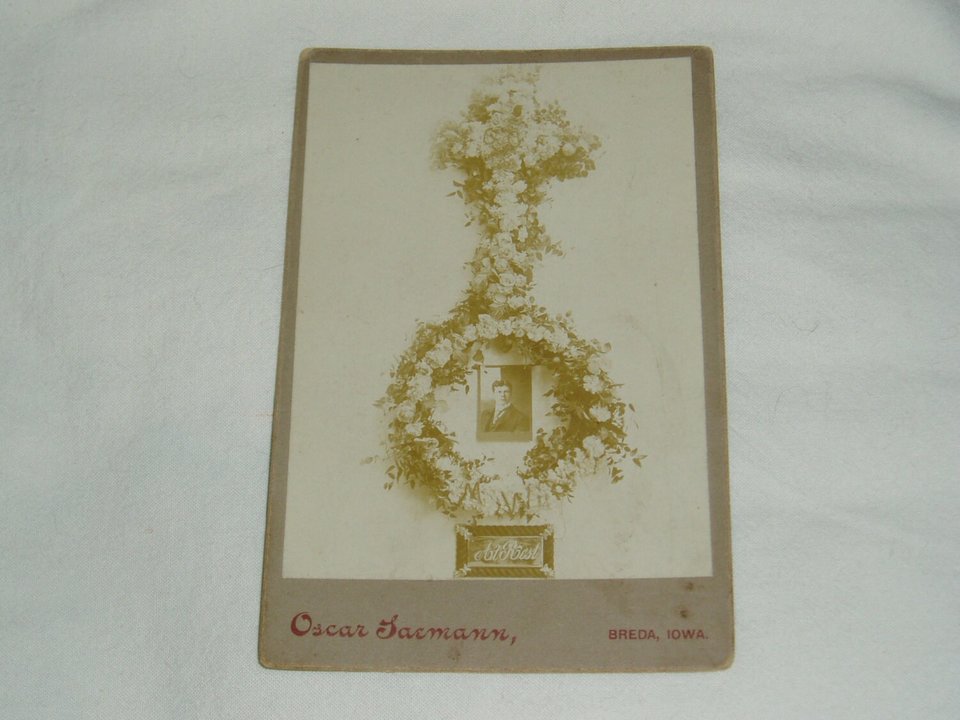 Rare Antique Cabinet Photo, Funeral Memorial Bouquet