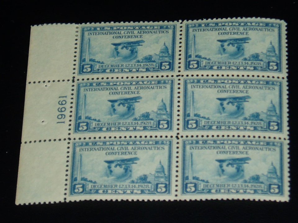 USA Mint Stamp, Plate Block 650, Aeronautics Conference, c. 1928