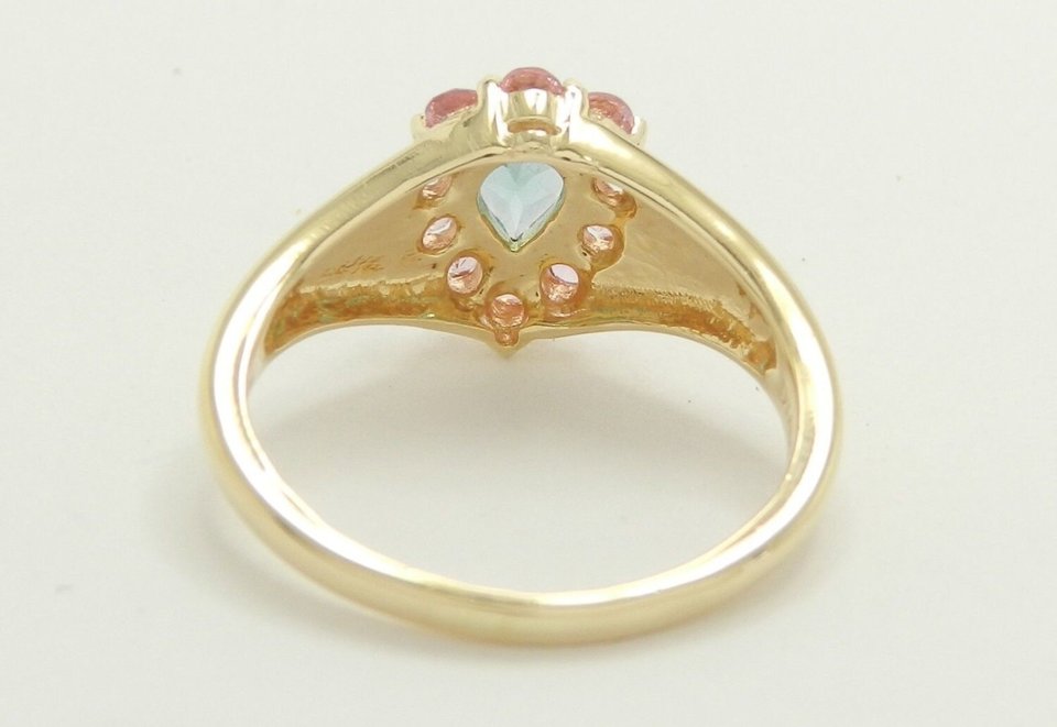 54% Off, 14K Gold Ring, Blue Apatite and Pink Tourmaline, Size 5, Free USA Shipping