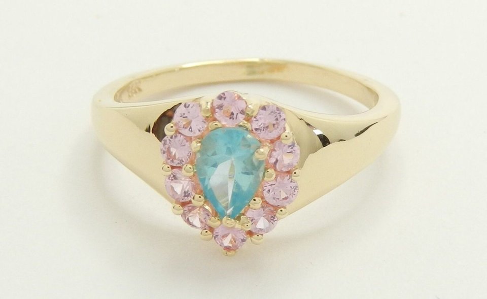 54% Off, 14K Gold Ring, Blue Apatite and Pink Tourmaline, Size 5, Free USA Shipping