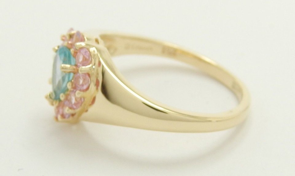 54% Off, 14K Gold Ring, Blue Apatite and Pink Tourmaline, Size 5, Free USA Shipping