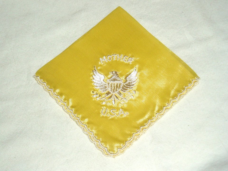 Army Mother Silk Hanky Hankie Handkerchief, Yellow