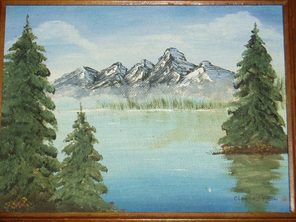 Vintage Original Painting, Signed, Framed, Mountain Lake