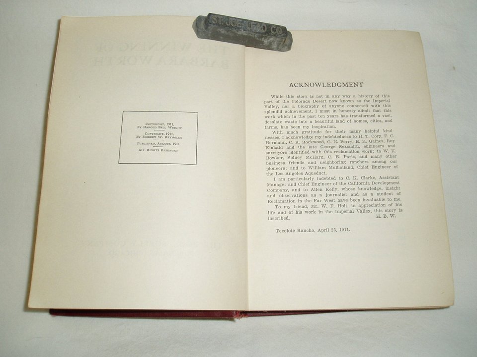 First Edition, The Winning of Barbara Worth, Harold Bell Wright, Antique, Free USA Shipping