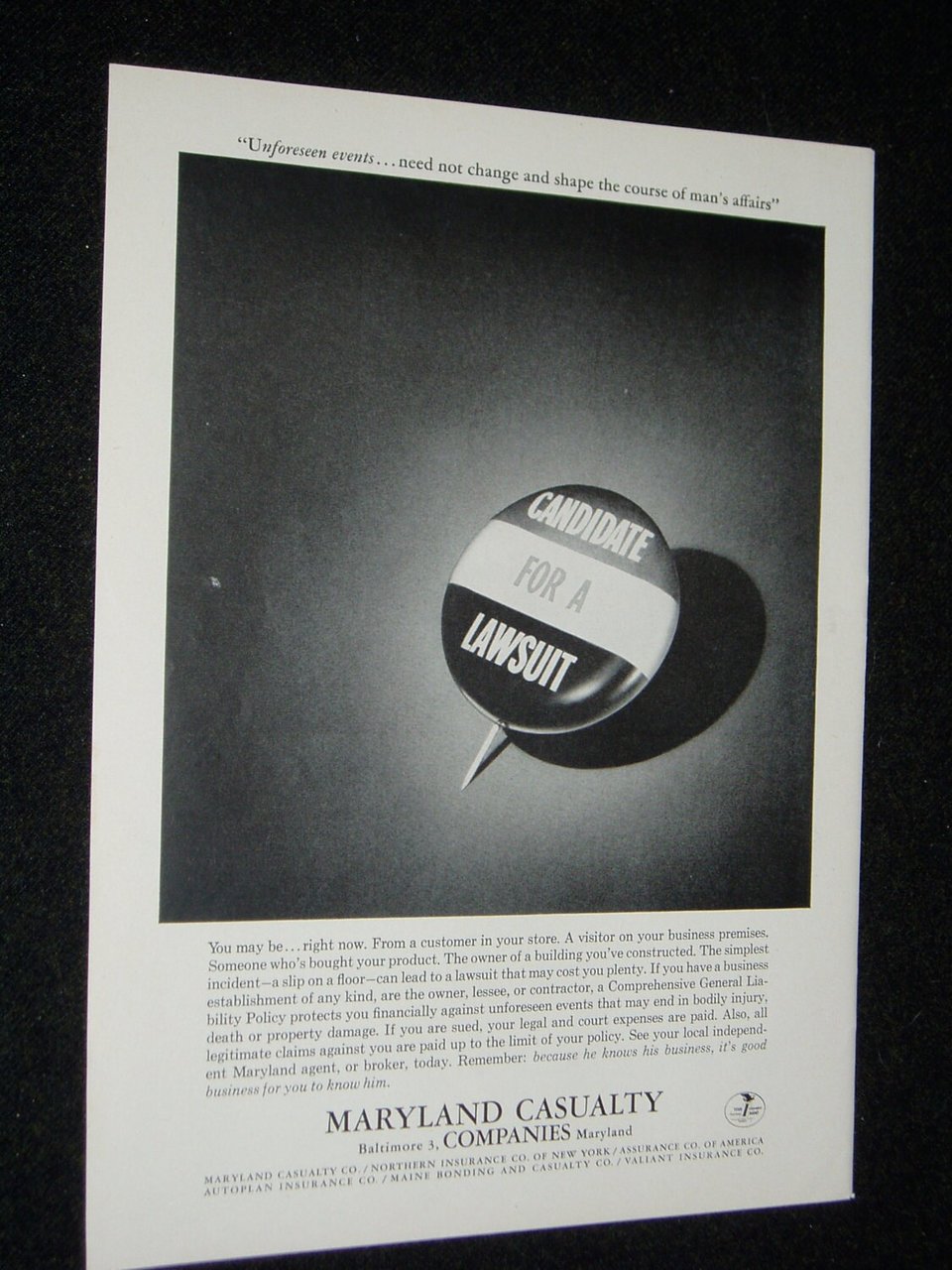 Front/Back Ads, 1965 Buick, Maryland Casualty