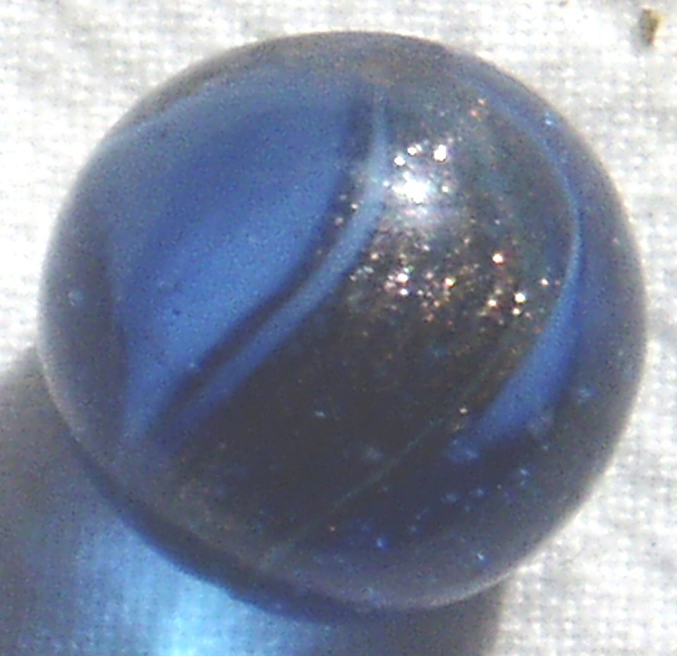 Ribbon Lutz Marble in Blue Glass, End-of-Cane, Rare Antique, Free USA Shipping