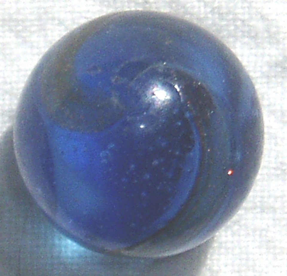 Ribbon Lutz Marble in Blue Glass, End-of-Cane, Rare Antique, Free USA Shipping