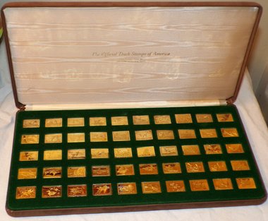 Franklin Mint Duck Stamps Set, 50 In Case, Gold on Silver